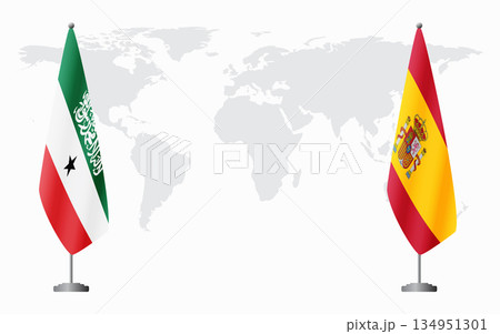 Somaliland and Spain flags for official meeting 134951301