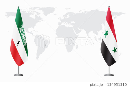 Somaliland and Syria flags for official meeting 134951310