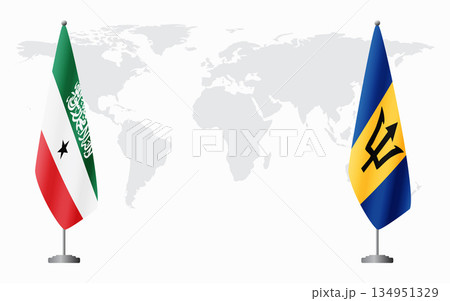 Somaliland and Barbados flags for official meeting 134951329