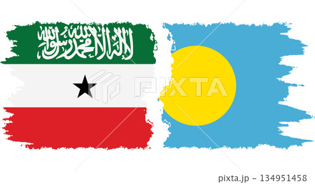 Palau and Somaliland grunge flags connection vector 134951458