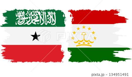 Tajikistan and Somaliland grunge flags connection vector Tajikistan and Somaliland grunge flags connection vector 134951491