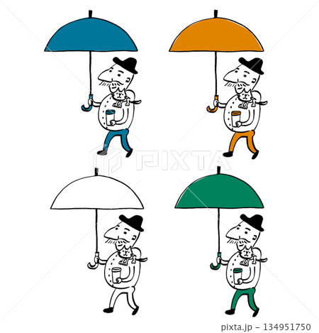 傘をさすカフェおじさん 134951750