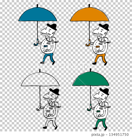 傘をさすカフェおじさん 134951750