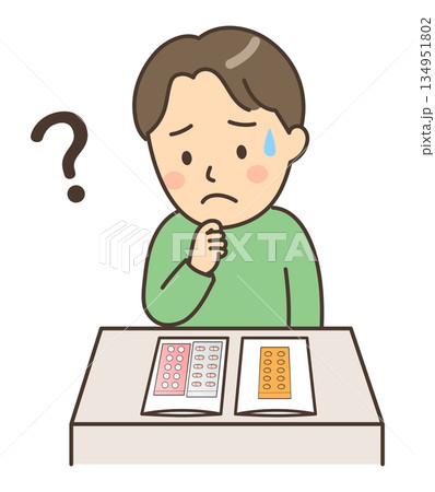 処方された薬を見ながら悩んでいる若い男性患者 134951802