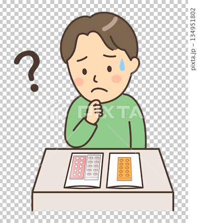 処方された薬を見ながら悩んでいる若い男性患者 134951802