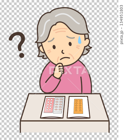 An elderly woman worried while looking at her prescribed medicine An elderly woman worried while looking at her prescribed medicine 134951803
