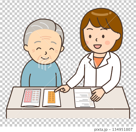 A female pharmacist explaining medicine to an elderly patient A female pharmacist explaining medicine to an elderly patient 134951807