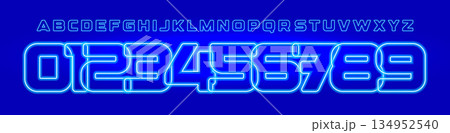 Blue Neon Number Logo Typography Vector Design Font, Abstract Anniversary Glowing Signs, 0,1,2,3,4,5,6,7,8,9 Icon Set Outline Line Linear Alphabet. Vector Typeset Blue Neon Number Logo Typography Vector Design Font, Abstract Anniversary Glowing Signs, 0,1,2,3,4,5,6,7,8,9 Icon Set Outline Line Linear Alphabet. Vector Typeset 134952540