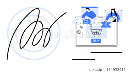 E-commerce, online shopping, digital transactions, cashback, consumer behavior, modern retail. Shopping cart and cashback icons on a digital interface. E-commerce and online shopping concept E-commerce, online shopping, digital transactions, cashback, consumer behavior, modern retail. Shopping cart and cashback icons on a digital interface. E-commerce and online shopping concept 134952913