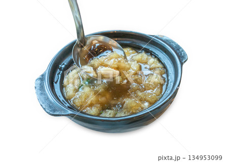 Top view of Braised Fish Maw in Red Sauce, focus selective Top view of Braised Fish Maw in Red Sauce, focus selective 134953099
