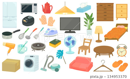 家具・家電・生活雑貨のイラストセット 新生活 住まい ベクター素材 家具・家電・生活雑貨のイラストセット 新生活 住まい ベクター素材 134953370