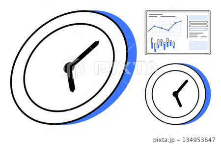 Time management, productivity, business planning, analytics, workflow optimization, scheduling. Clock and graph display with lines and bars. Time management and productivity concepts Time management, productivity, business planning, analytics, workflow optimization, scheduling. Clock and graph display with lines and bars. Time management and productivity concepts 134953647