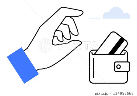 Financial management, online payments, banking, security, e-commerce, accessibility. A hand reaches for a credit card in a wallet. Financial management and online payments concept 134953665