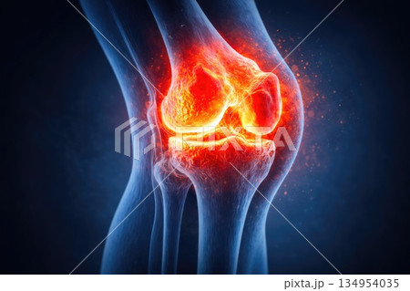 Painful Inflamed Knee Joint Medical Illustration Showing Arthritis Inflammation Painful Inflamed Knee Joint Medical Illustration Showing Arthritis Inflammation 134954035