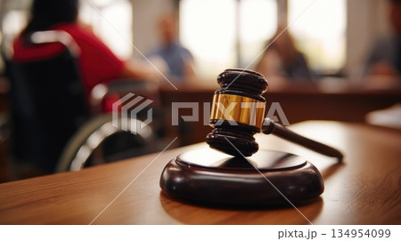 Judge Gavel in Courtroom Symbolizing Justice and Legal System 134954099
