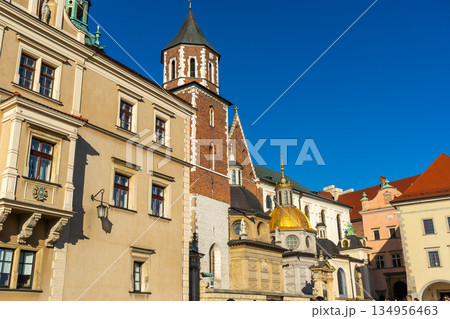 Poland Wawel Castle facade in Krakow. Tower old building church architecture 134956463