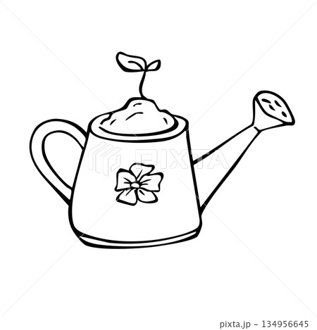 Outline black sketch with wateringcan 134956645