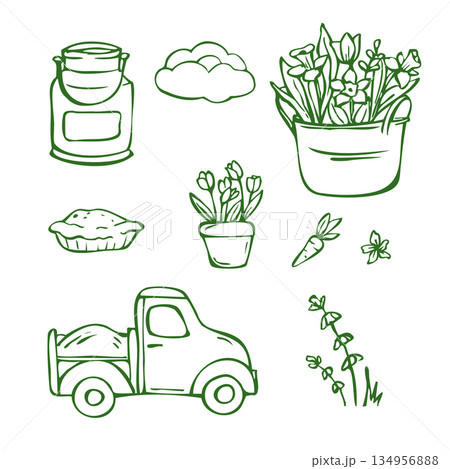 Spring farm collection with rustic doodles Spring farm collection with rustic doodles 134956888