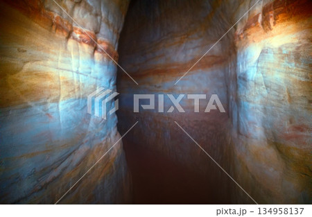 dark cave walk under ground in tunnel 134958137