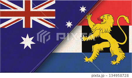 Flags of Australia and Benelux Union. Flags Together - 3D illustration 134958728