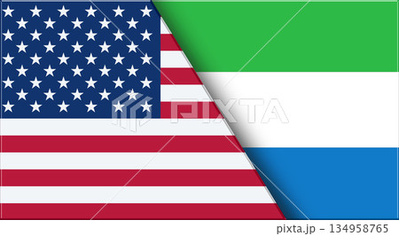 Flags of USA and Sierra Leone. American and Sierra Leonean National flags on Fabric. Flags of USA and Sierra Leone. American and Sierra Leonean National flags on Fabric. 134958765