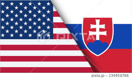 Flags of USA and Slovakia. American and Slovak National flags on Fabric. Flags of USA and Slovakia. American and Slovak National flags on Fabric. 134958766