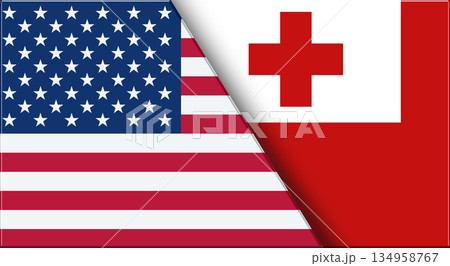 Flags of USA and Tonga. American and Tongan National flags on Fabric. Flags of USA and Tonga. American and Tongan National flags on Fabric. 134958767
