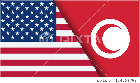 Flags of USA and Tunisia. American and Tunisian National flags on Fabric. Flags of USA and Tunisia. American and Tunisian National flags on Fabric. 134958768