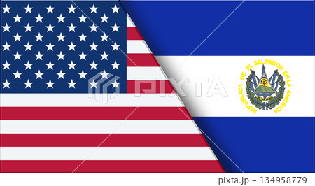 Flags of USA and El Salvador. American and Salvadorian National flags 134958779
