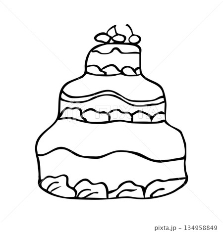 Outline sketch with big wedding cake  134958849
