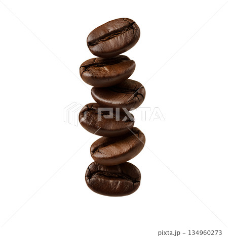 Neat stack of roasted coffee beans on a transparent background, perfect for labels, packaging mockups, and digital design layouts Neat stack of roasted coffee beans on a transparent background, perfect for labels, packaging mockups, and digital design layouts 134960273