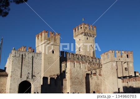 Castello Scaligero di Sirmione (Sirmione Castle) built in XIV century Lake Garda Sirmione Italy 134960703