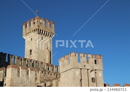 Castello Scaligero di Sirmione (Sirmione Castle) built in XIV century Lake Garda Sirmione Italy 134960721