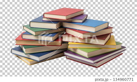 Pile of colorful hardcover books stacked randomly and isolated on a white background. Education and learning concept with multicolored book covers, knowledge, reading, study, library, school and 134960771
