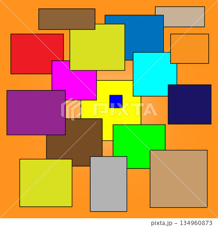 Abstract color composition. Overlapping rectangle shapes. Bright vector artwork. Orange background detail. 134960873