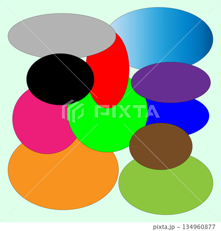 Abstract colorful composition. Overlapping circle shapes. Bright vector artwork. Light green background. 134960877