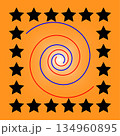 Spiral symbol illustration. Winding red blue lines. Star pattern background. Gradient orange Vector art. 134960895