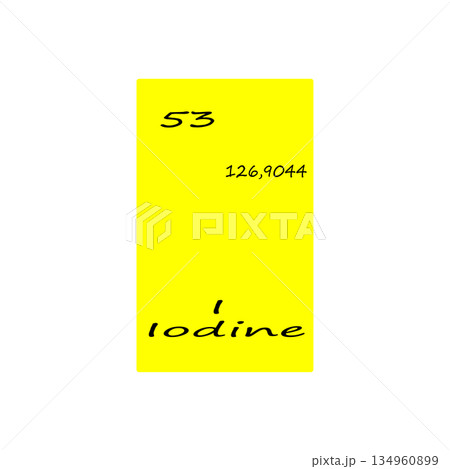 Iodine element icon. Fifty three number. One hundred twenty six mass. Vector periodic table. Iodine element icon. Fifty three number. One hundred twenty six mass. Vector periodic table. 134960899