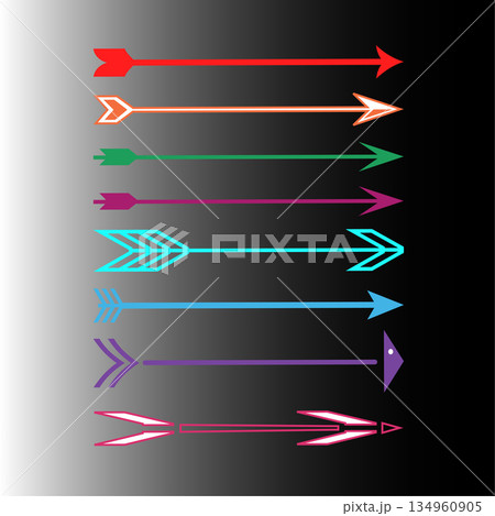 Colorful arrows collection. Directional pointer symbols. Vibrant arrow vector set. Guide element illustration. Colorful arrows collection. Directional pointer symbols. Vibrant arrow vector set. Guide element illustration. 134960905