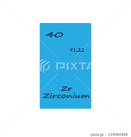 Zirconium element illustration. Forty atomic number. Chemical symbol Zr. Blue Vector background. 134960906