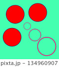 Colorful circles illustration. Floating round shapes. Abstract design Vector. Red pink aqua colors. 134960907