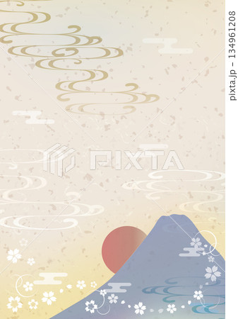 桜の花びらが舞う初日の出青富士山背景 金 桜の花びらが舞う初日の出青富士山背景 金 134961208