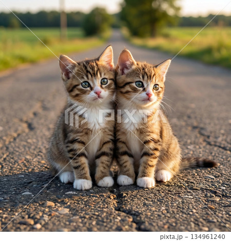 二匹の子ねこが寄り添っている 134961240