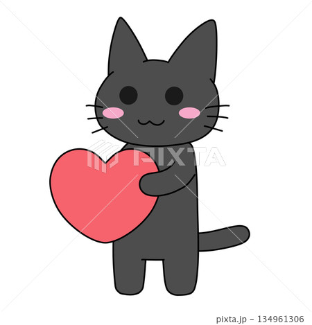 大きなハートを抱きしめる黒猫のイラスト 大きなハートを抱きしめる黒猫のイラスト 134961306