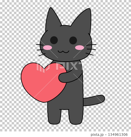 大きなハートを抱きしめる黒猫のイラスト 大きなハートを抱きしめる黒猫のイラスト 134961306