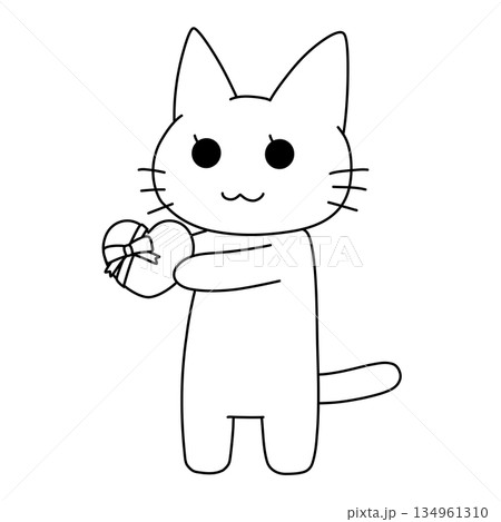 バレンタインのチョコをプレゼントする白い猫のイラスト 134961310