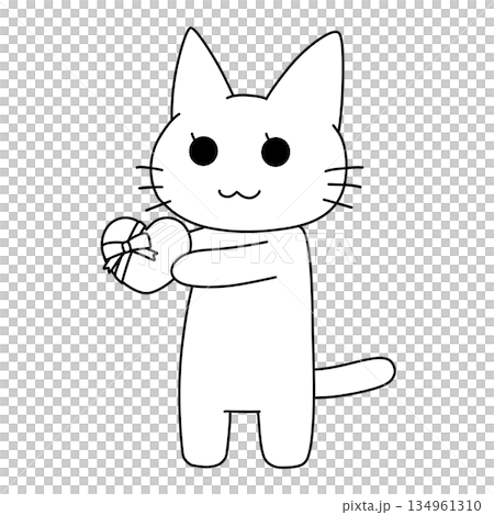 バレンタインのチョコをプレゼントする白い猫のイラスト 134961310
