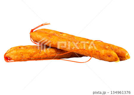 Thai pork sausage isolated on a white background Thai pork sausage isolated on a white background 134961376
