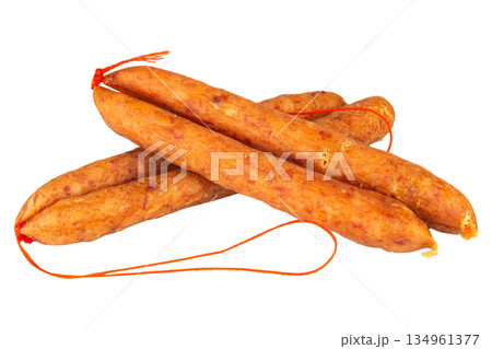 Thai pork sausage isolated on a white background Thai pork sausage isolated on a white background 134961377