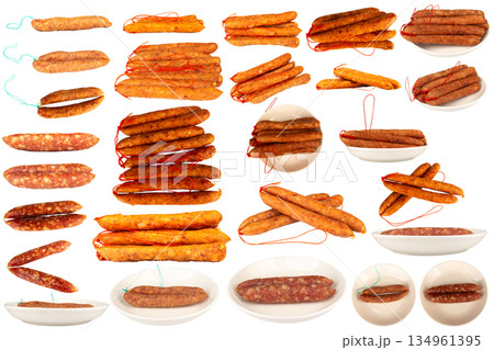 Thai pork sausage isolated on a white background Thai pork sausage isolated on a white background 134961395